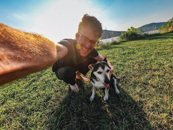 Man And Dog Standing