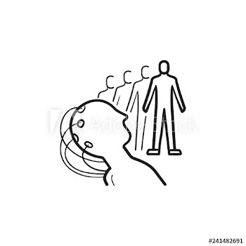 Man and mind controlled robot hand drawn outline doodle icon