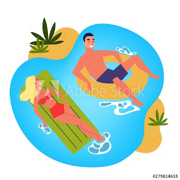 Man and woman floating on inflatable circle
