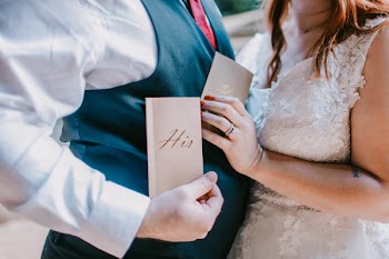 Man and Woman Holding His and Her Cards