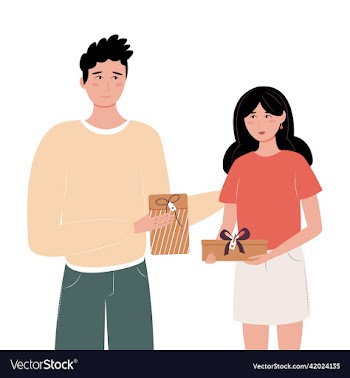 man and woman present concept young happy