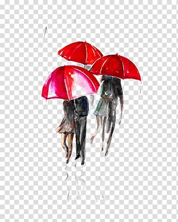 Man and woman under red umbrella illustration, Paris Street; Rainy Day Umbrella Watercolor painting Illustration, rain transparent background PNG clipart