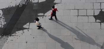man and woman walking