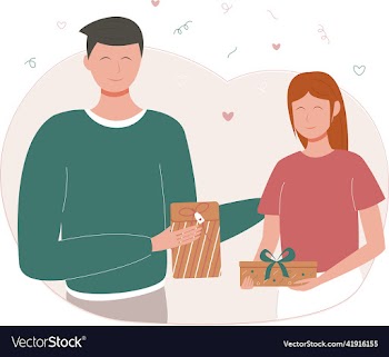 man and woman with gifts