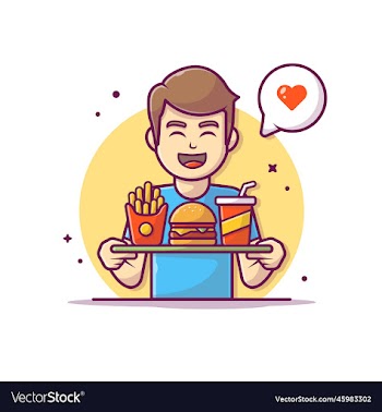 man bringing tray with burger french fries
