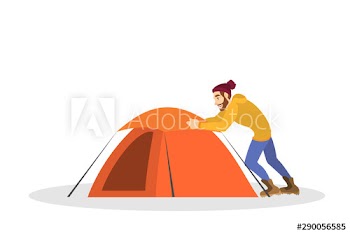 Man camper install tent in the park