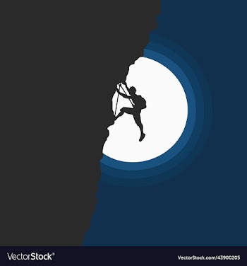 man climbing rock overhang mountains and forest