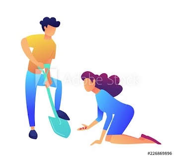 Man digging with shovel and woman planting seeds vector illustration