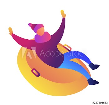 Man enjoys riding snow rubber tubing vector illustration