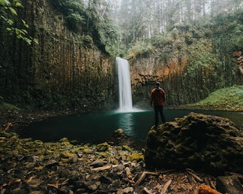 Man Facing Waterfalls