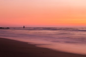 man fishing on shore during golden time