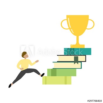 Man going upstairs on book