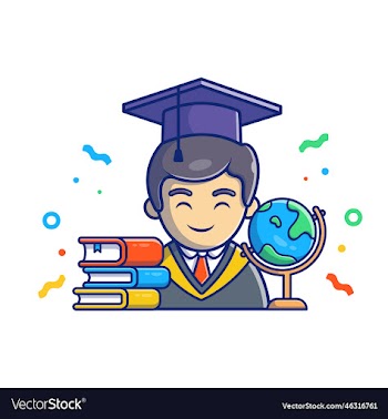 man graduation globe and book cartoon