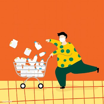 Man hoarding food and tissue paper during the coronavirus pandemic vec.. | Free  vector - 2310403