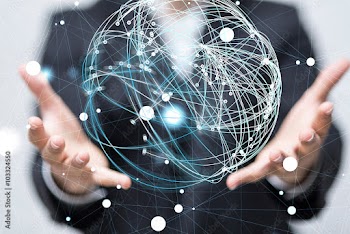  Man holding a 3d rendering data earth globe