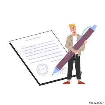 Man holding a big pen and sign the contract