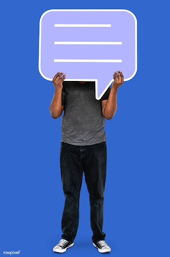 Man holding a blank speech bubble | Free stock psd mockup - 493342