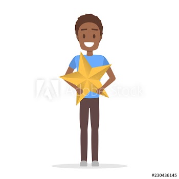 Man holding a huge golden star and smiling