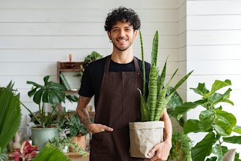 Man holding a snake plant at small business… | Free stock photo | High Resolution image