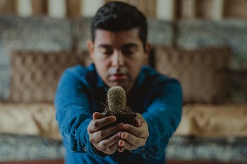 Man Holding Cactus Plant