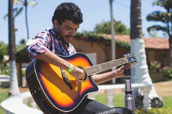 Man Holding Guitar Near Tree