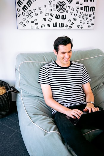 Man in Black and White Striped Crew-neck T-shirt
