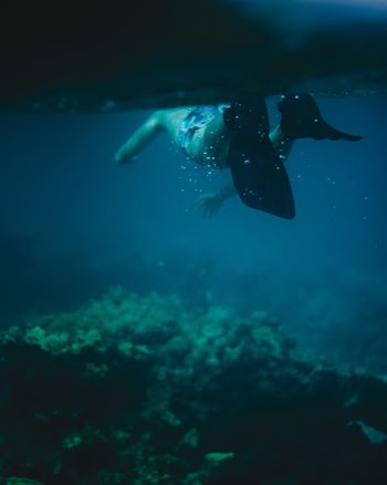 man in black flippers in body of water