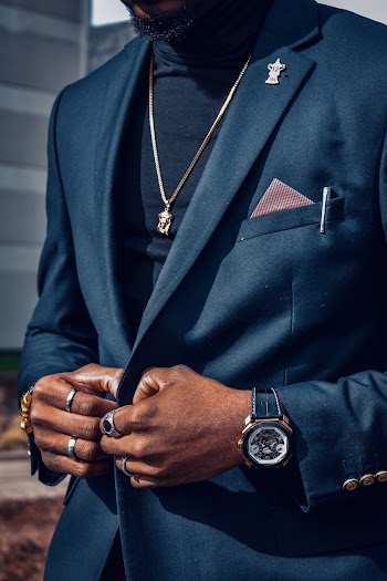 Man in Blue Notched Lapel Blazer