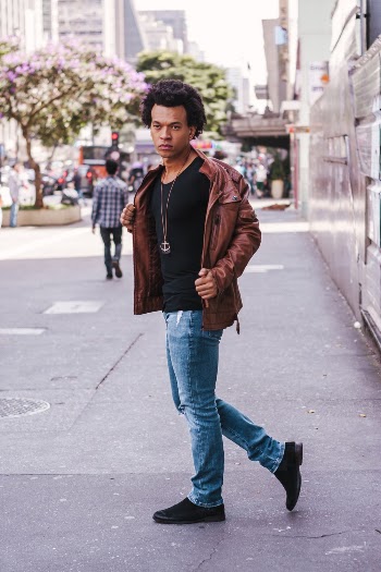 Man in Brown Leather Zip-up Jacket