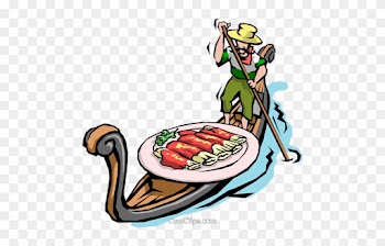 Man In Gondola With Pasta Royalty Free Vector Clip - Italian Food Clip Art