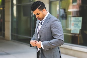 Man in Gray Notched Lapel Suit Jacket
