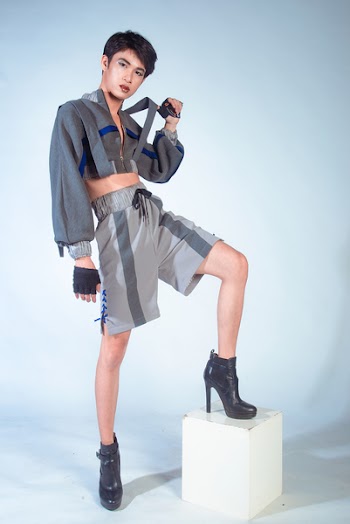 Man In Grey Long-sleeved Crop Top Wearing Black Leather Heeled Booties