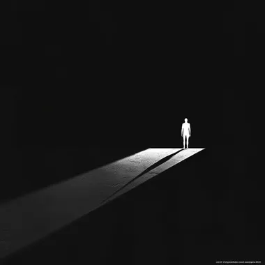 Man in Minimalist Dark Scene: Solitary Figure on Shadowy Plain