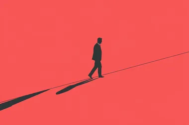 Man in suit walking across a red field under a red sky minimalism Man in suit walking across a red field under a red sky minimalism