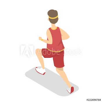 Man in the red sportswear running isometric