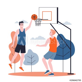 Man in the sport uniform playing basketball on the street