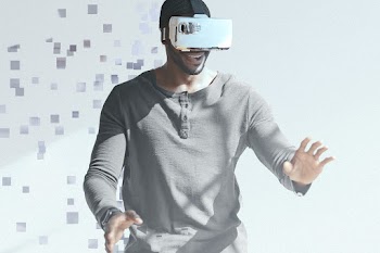 Man in VR headset in pixel dispersion style | Free stock illustration | High Resolution graphic