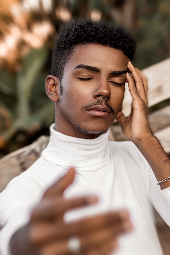 Man In White Turtle-neckline Shirt