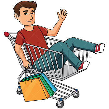 Man Inside Shopping Cart Holding Bags Vector Cartoon Clipart ...