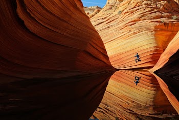 Man Jumping Near the Antelope Canyon