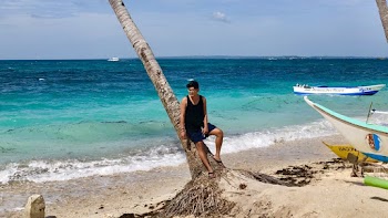 Man Leaning on Coconut Tree