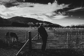 Man Leaning on Fence