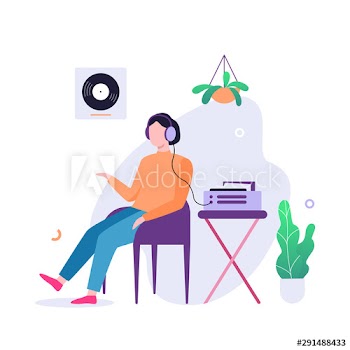 Man listen to the music in headphones