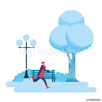 man playing with ball snow park winter scenery