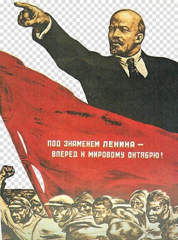 Man pointing above people and red banner illustration, Vladimir Lenin Propaganda in the Soviet Union Poster, Lenin guiding people's revolution transparent background PNG clipart
