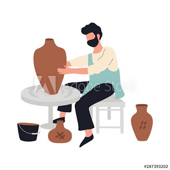 Man potter making ceramic bowl and pot