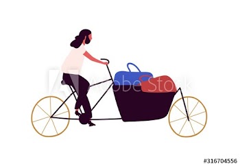 Man riding bicycle with basket and shopping bags flat vector illustration