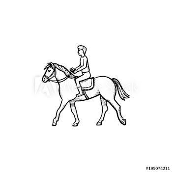 Man riding horse with saddle hand drawn outline doodle icon