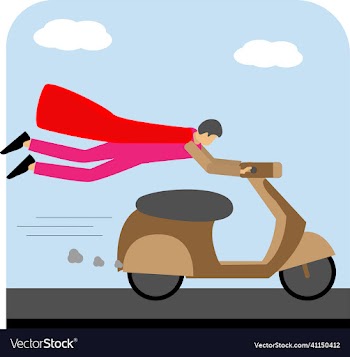 man riding the scooter like flying