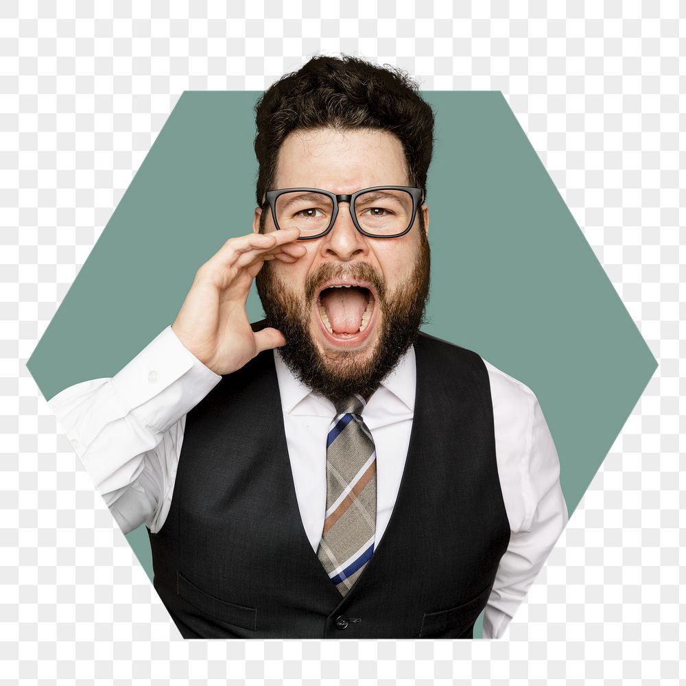 Man shouting png badge sticker, | Free PNG - rawpixel
